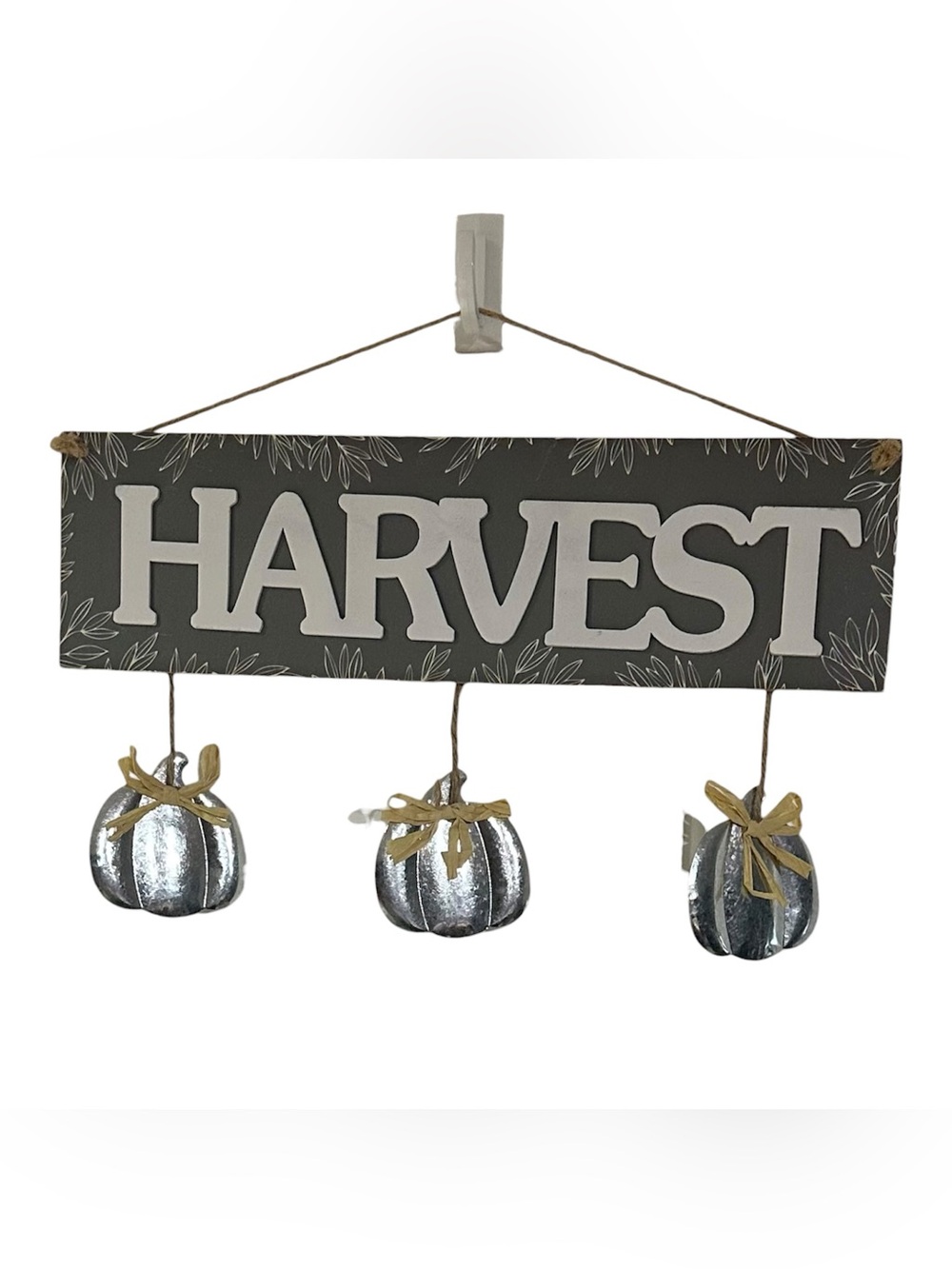 Harvest Hanging Wall Sign with Silver Metal Pumpkin Accents